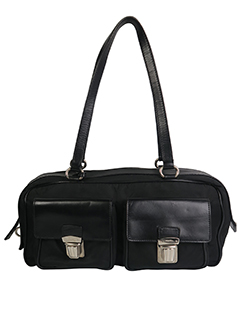 Double Pocket Buckle Bag,Nylon/Leather,Black,1*